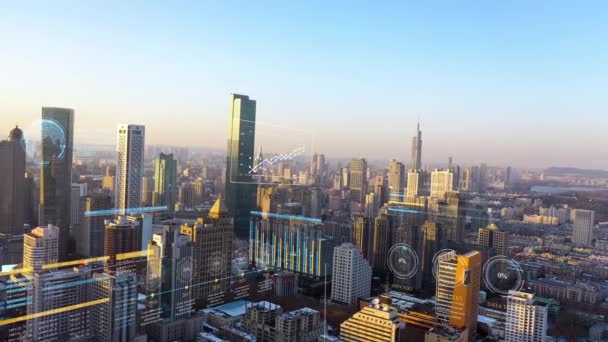 Smart Connected City Skyline Futuristisches Netzwerkkonzept City Technologie — Stockvideo