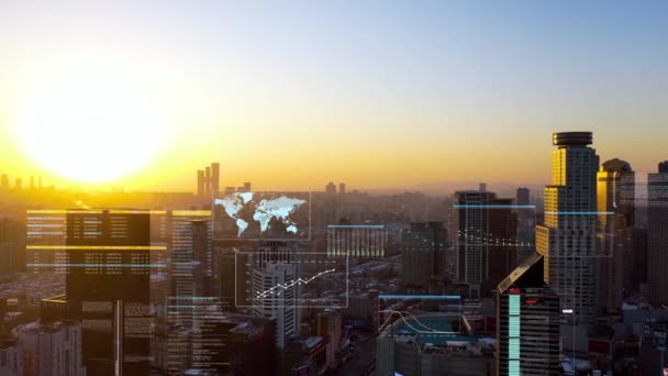 Smart Ansluten Stad Skyline Futuristiskt Nätverkskoncept Stadsteknik — Stockvideo