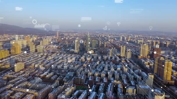 Smart Ansluten Stad Skyline Futuristiskt Nätverkskoncept Stadsteknik — Stockvideo