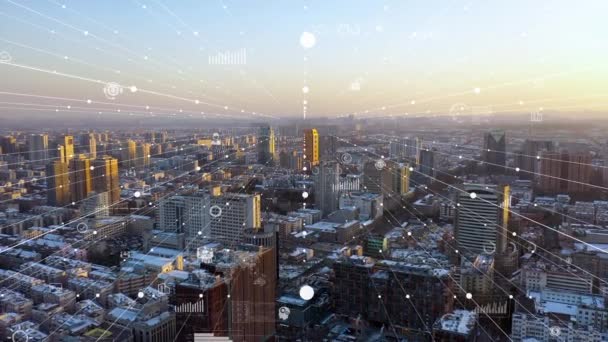Smart Connected City Skyline Concept Réseau Futuriste Ville Technologie — Video