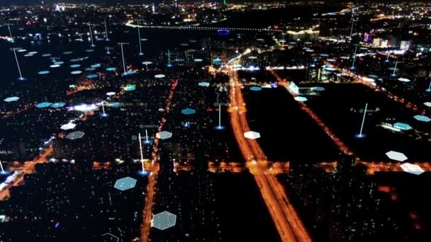 Inteligentna Panorama Miasta Connected Futurystyczna Koncepcja Sieci Technologia Miejska — Wideo stockowe