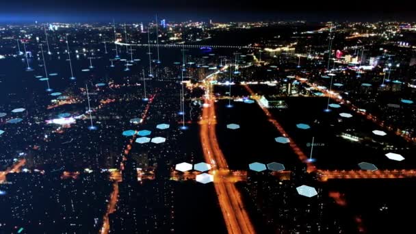 Cerdas Kota Connected Skyline Konsep Jaringan Futuristik Teknologi Kota — Stok Video