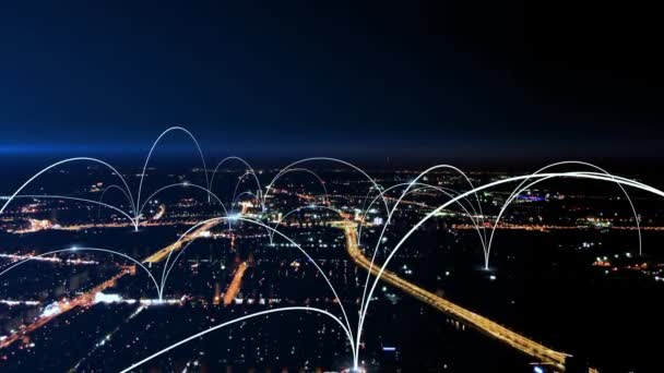 Smart Connected City Skyline Futuristisches Netzwerkkonzept City Technologie — Stockvideo