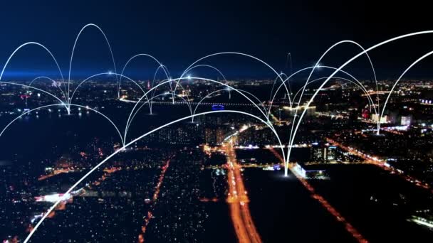 Smart Connected City Skyline Futuristisches Netzwerkkonzept City Technologie — Stockvideo