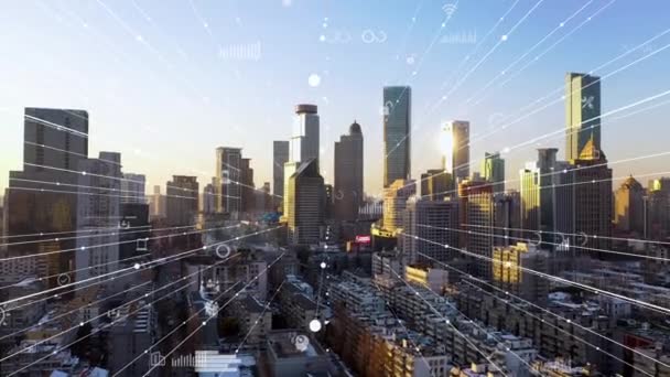Smart Forbundet Byens Skyline Futuristisk Netværk Koncept City Technology – Stock-video