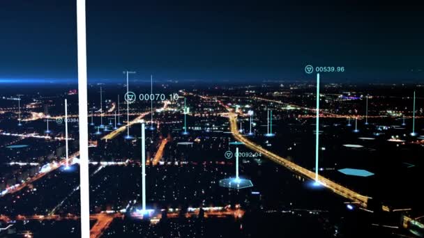 Smart Connected City Skyline Koncept Futuristické Sítě Technologie Města — Stock video