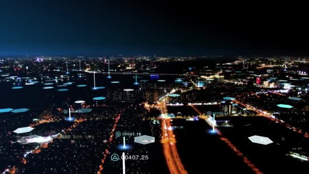 Skyline Cidade Conectada Inteligente Conceito Rede Futurista Cidade Tecnologia — Vídeo de Stock