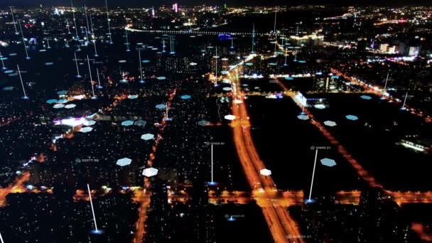 Smart Skyline Della Città Connessa Concetto Rete Futuristico Tecnologia Della — Video Stock