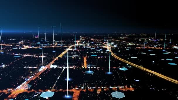 Slimme Skyline Van Stad Futuristisch Netwerkconcept Stadstechnologie — Stockvideo