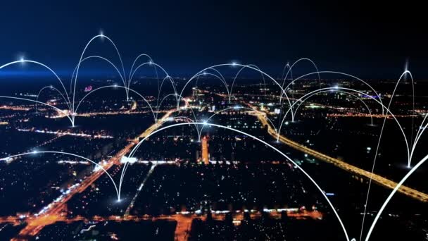 Smart Connected City Skyline Futuristisches Netzwerkkonzept City Technologie — Stockvideo