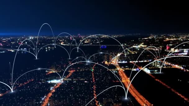 Smart Connected City Skyline Futuristisches Netzwerkkonzept City Technologie — Stockvideo