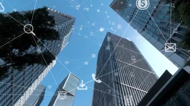 Smart Skyline Della Città Connessa Concetto Rete Futuristico Tecnologia Della — Video Stock