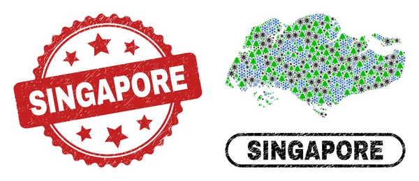 Singapore Grunge Seal Stempel und Singapur Landkarte Mosaik von Covid Christmas — Stockvektor