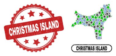 Noel Adası Grunge Mührü ve Noel Adası Coronavirüs Yeni Yıl Kompozisyonu