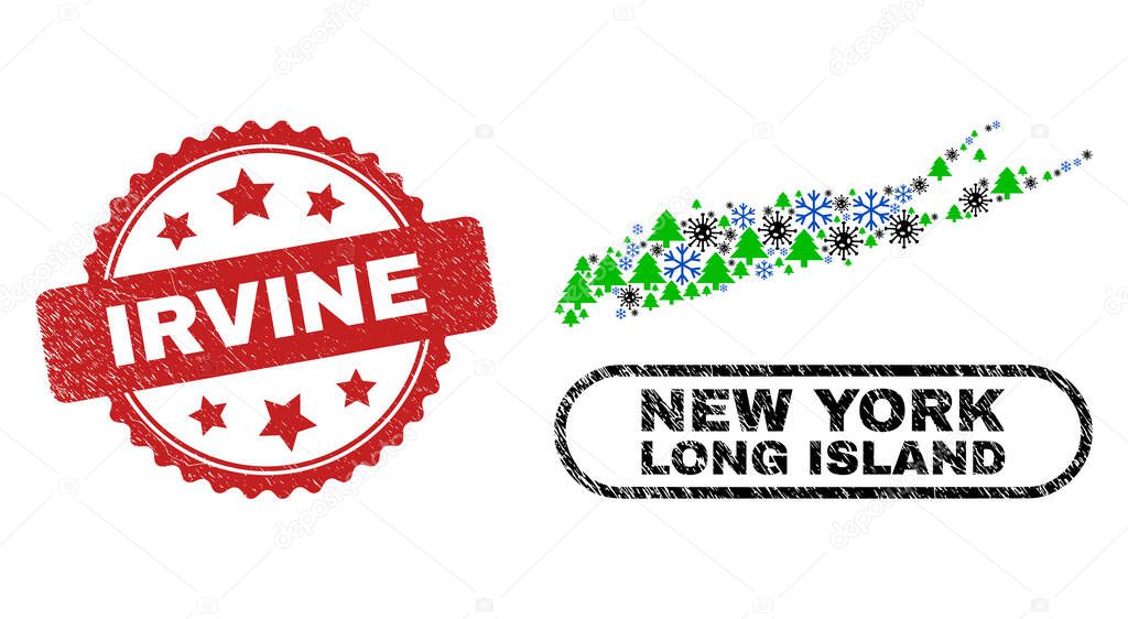 Irvine Textured Seal and Long Island Map Collage of Pandemic New Year
