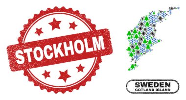 Stockholm desenli Mühür Damgası ve Gotland Adası Salgın Noel Haritası Kolajı