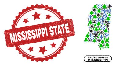 Mississippi Eyaleti desenli Pul ve Mississippi Eyaleti Coronavirus Noel Haritası Kolajı