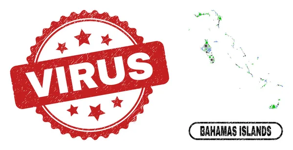 Sello Grunge Virus Sello y Bahamas Mapa Mosaico de Covid-2019 Invierno — Vector de stock