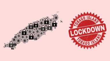 Kilitli Tobago Adası Harita Kolajı ve Kapalı Kapılar-2019 ve Tehlike Kilitleme Damgası