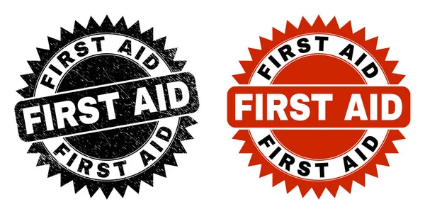 FIRST AID Чорна розетка Штамп ущільнення з гумовою текстурою — стоковий вектор