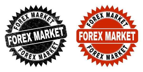 FOREX MARKET Black Rosette Seal com estilo de borracha — Vetor de Stock