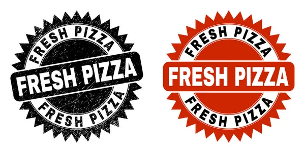 FRESH PIZZA Black Rosette Seal com superfície riscada —  Vetores de Stock