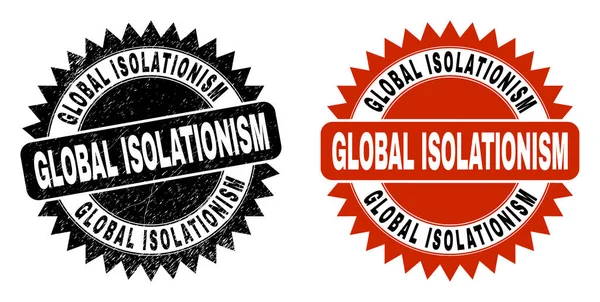 GLOBAL ISOLATIONISM Black Rosette σφραγίδα με σχισμένη υφή — Διανυσματικό Αρχείο