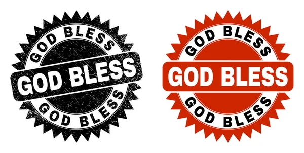 GOD BLESS Schwarze Rosettenmarke mit korrodiertem Stil — Stockvektor