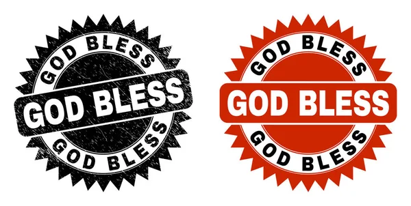 GOD BLESS Fekete rozettás bélyegző korrodált stílusban — Stock Vector