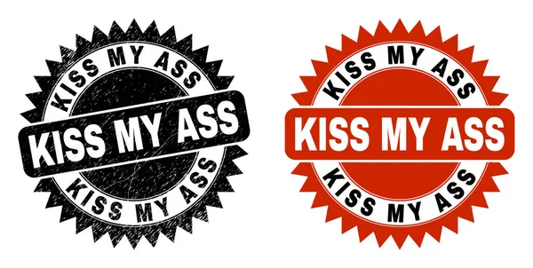 KISS MY ASS Black Rosette Seal with Distress Texture — Stock Vector