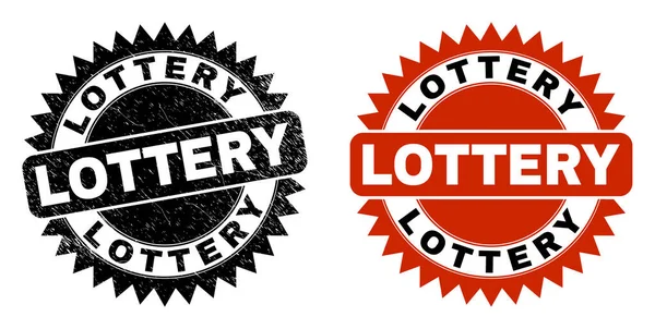 LOTTERY fekete rozettás bélyegző karcos stílusban — Stock Vector