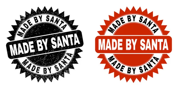 MADE BY SANTA Black Rosette Seal with Grunged Texture — Vetor de Stock