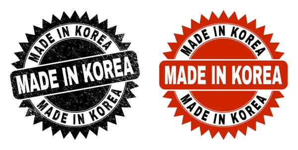 HECHO EN COREA Sello de sello de roseta negra con estilo grunge — Vector de stock