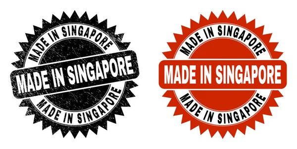 MADE IN SINGAPORE Black Rosette Stempel Seal met onreine textuur — Stockvector