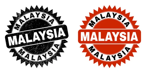 MALAYSIA Black Rosette Selo com textura corroída —  Vetores de Stock