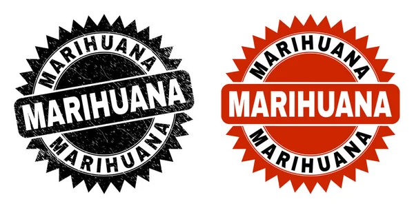 MARIHUANAブラックロゼットスタンプ(ラバーテクスチャ付) — ストックベクタ