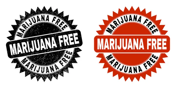 MARIJUANA FREEブラックロゼットスタンプシール&グランジテクスチャ — ストックベクタ