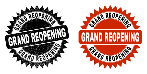 GRAND REOPENING Black Rosette Watermark with Scratched Surface — Stock Vector