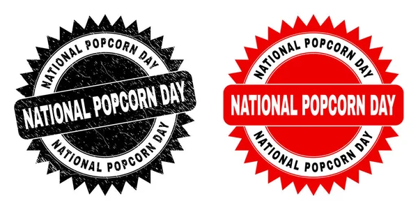 Selo NACIONAL POPCORN DAY Black Rosette Stamp com textura riscada — Vetor de Stock