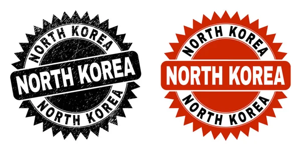 NORTH KOREA Fekete rozettás pecsét tisztátalan textúrával — Stock Vector