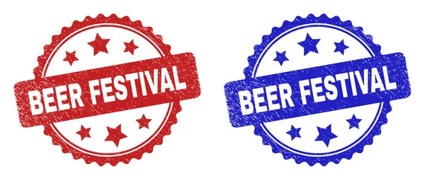 Σφραγίδες σφραγίδων ροζέτας BEER FESTIVAL χρησιμοποιώντας την επιφάνεια Grunged — Διανυσματικό Αρχείο