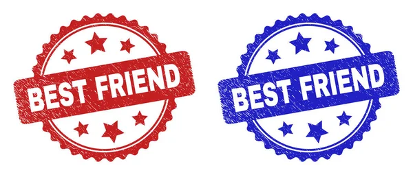 BEST FRIEND Rosette Seals with Scratched Style — 스톡 벡터