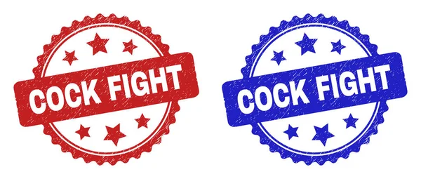 COCK FIGHT Rosette Stamps with Unclean Surface — Stock Vector