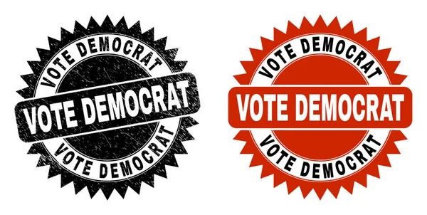 VOTE DEMOCRAT Black Rosette Seal with Scratched Style — Stock Vector