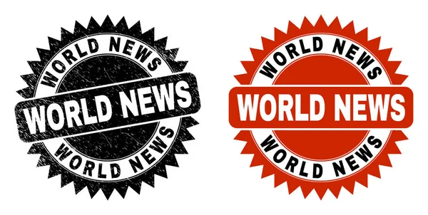 WORLD NEWS Schwarze Rosetten-Stempeldichtung mit Gummioberfläche — Stockvektor