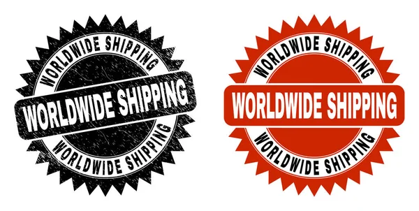 WORLDWIDE SHIPPING Black Rosette Stempelsiegel mit Grunge-Stil — Stockvektor
