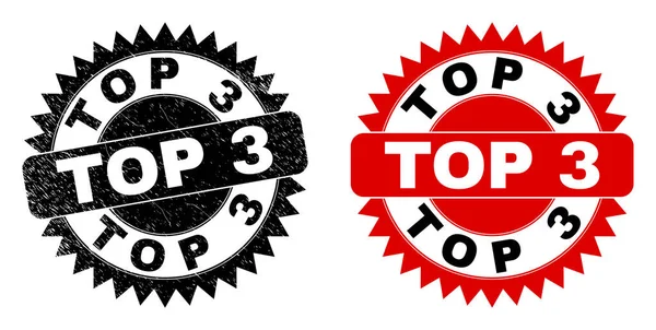 TOP 3 Black Rosette Seal with Grunge Texture — стоковий вектор
