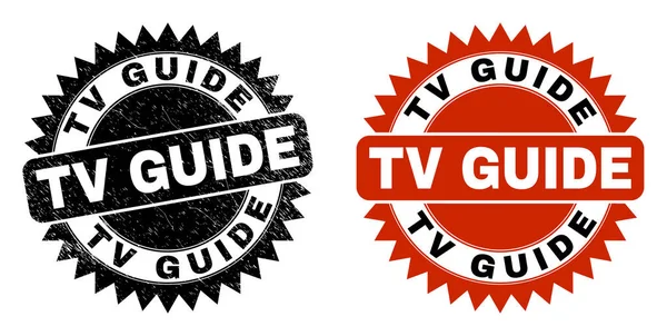 TV GUIDE Black Rosette Stempelsiegel mit unsauberer Textur — Stockvektor