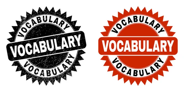 VOCABULARY Black Rosette Seal with Unclean Texture — Stock Vector