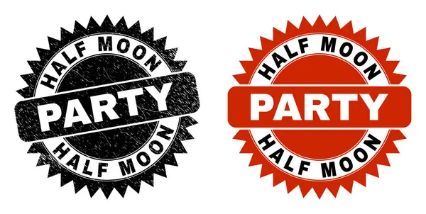 HALF MOON PARTY Black Rosette Stamp Seal avec texture impure — Image vectorielle